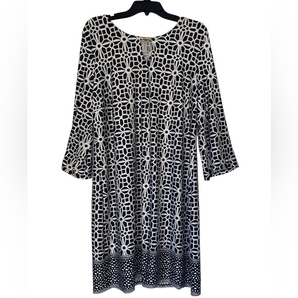 Tacera Women’s Midi Dress Plus Size 2X Black & White Abstract Notched V-… - Picture 1 of 16